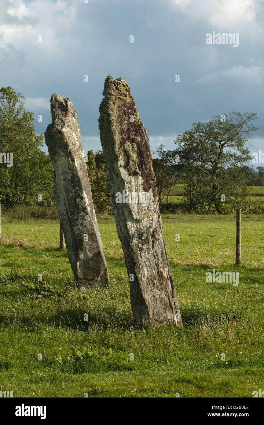 2 de la Nether Largie pierres debout près de Temple en cercle Bois Kilmartin Glen Argyll Banque D'Images