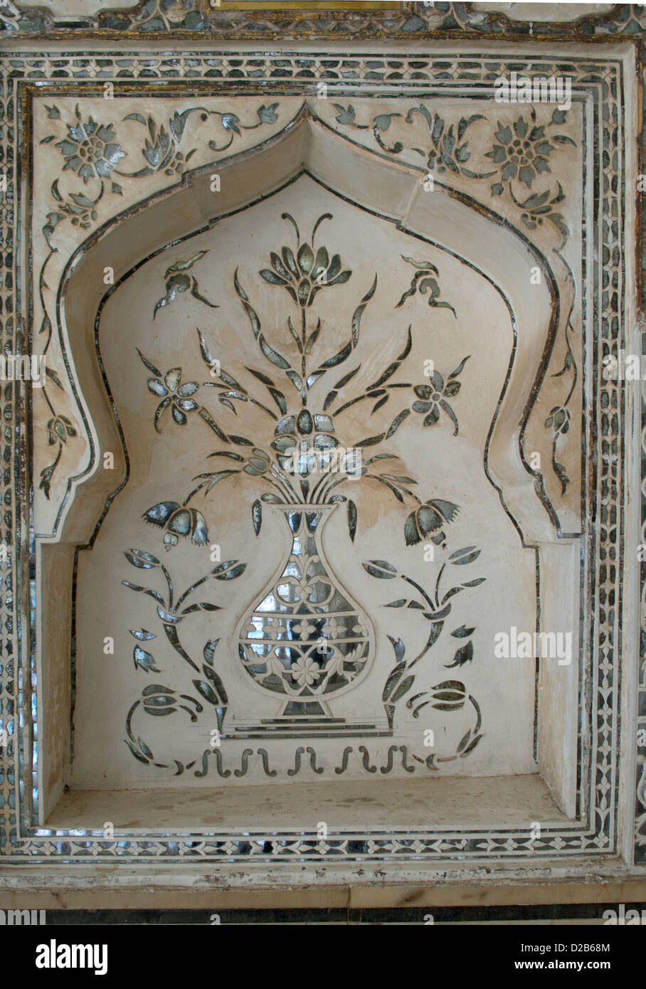 Détail Sheesh Mahal, Fort Amber, Jaipur. Banque D'Images