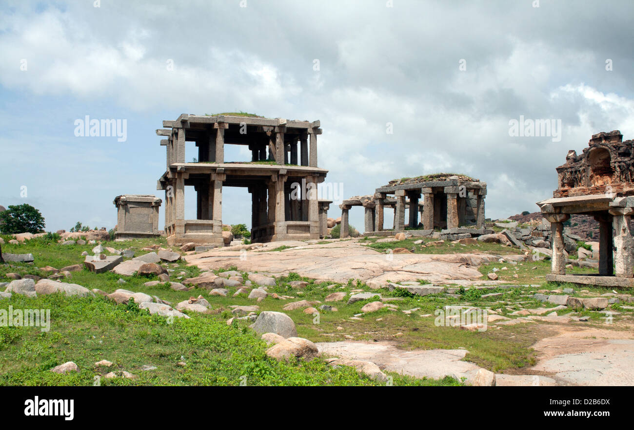 Ruine de Temple Hindou, Hampi, Karnataka, Inde Banque D'Images