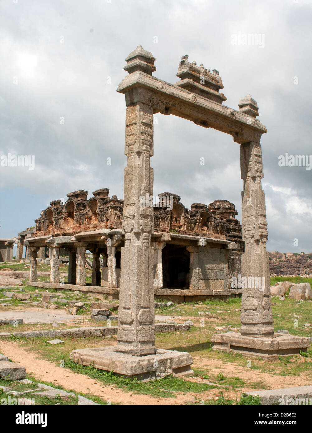Ruine de Temple Hindou, Hampi, Karnataka, Inde Banque D'Images