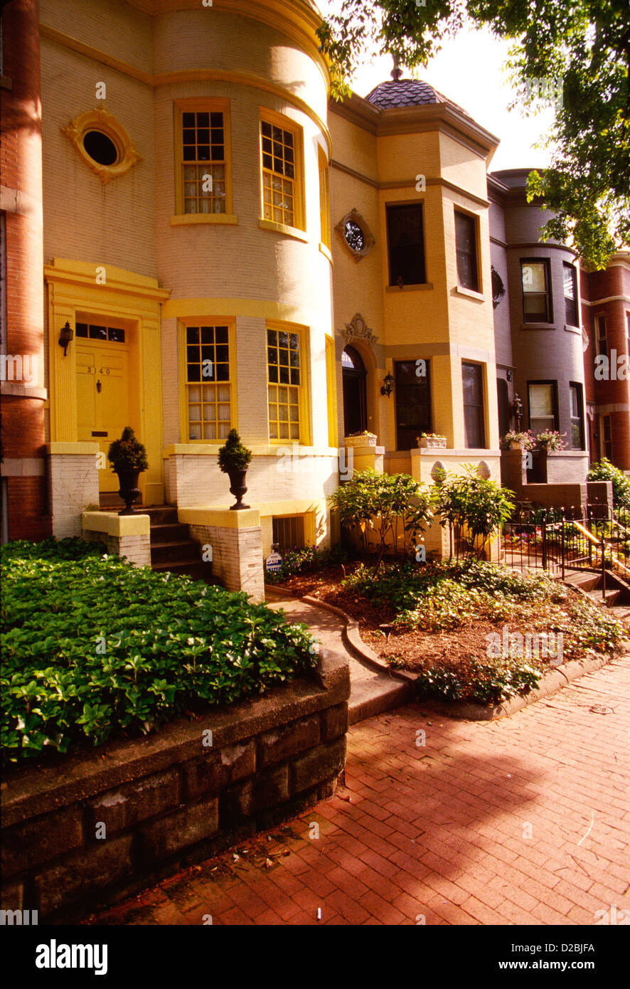 Washington, DC, Georgetown. Maisons de ville historiques sur la rue Q Banque D'Images