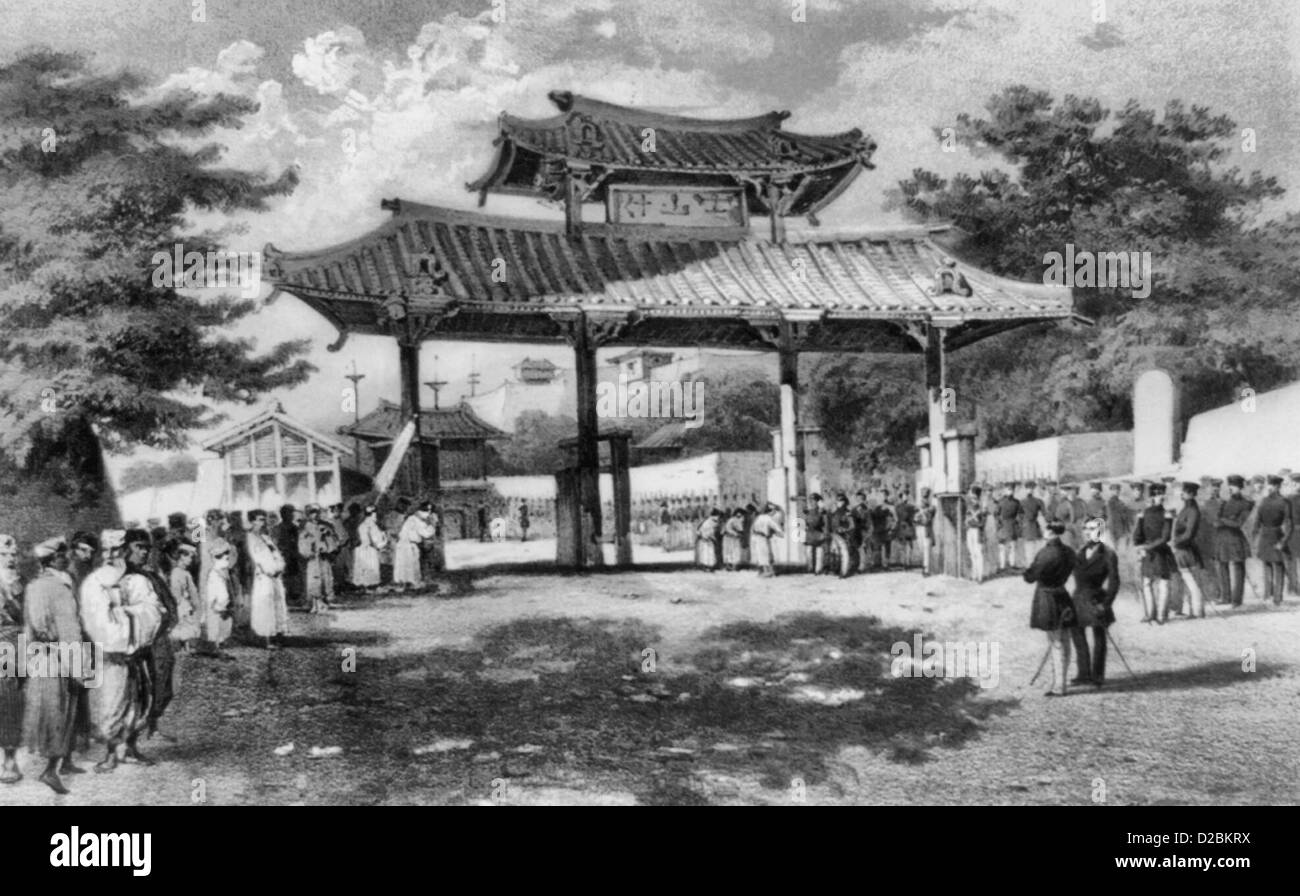 Le commodore Matthew Perry's visite à Shui, Lew Chew, le Japon dans les années 1850 Banque D'Images