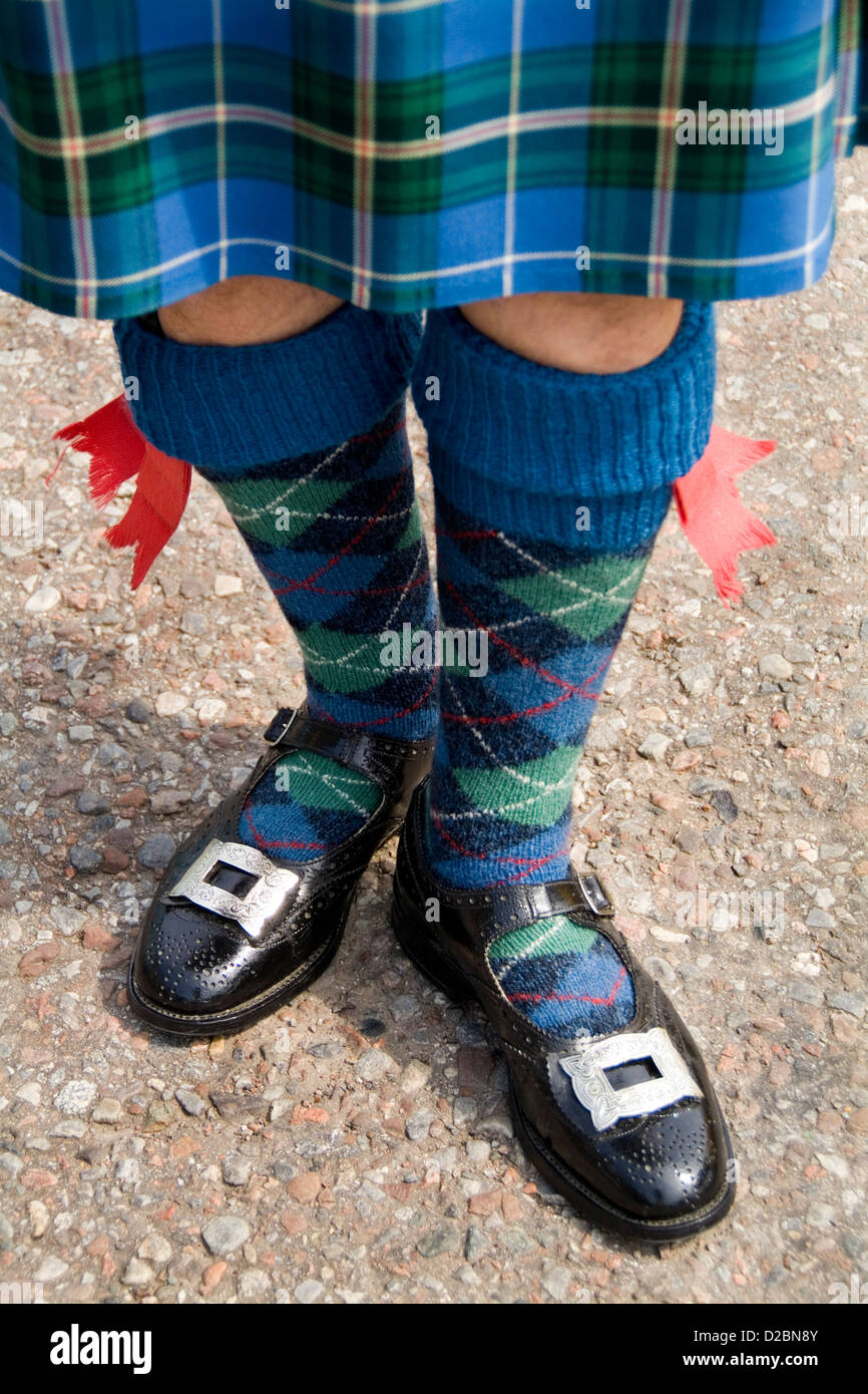 Gros plan du sac de costume Player au tuyau Près de Drumnadrochit Loch Ness, Ecosse Banque D'Images