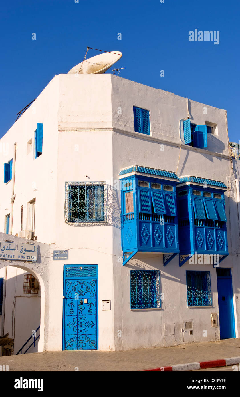 Zone blanc et bleu de Sidi Bou Said à Tunis, Tunisie Banque D'Images