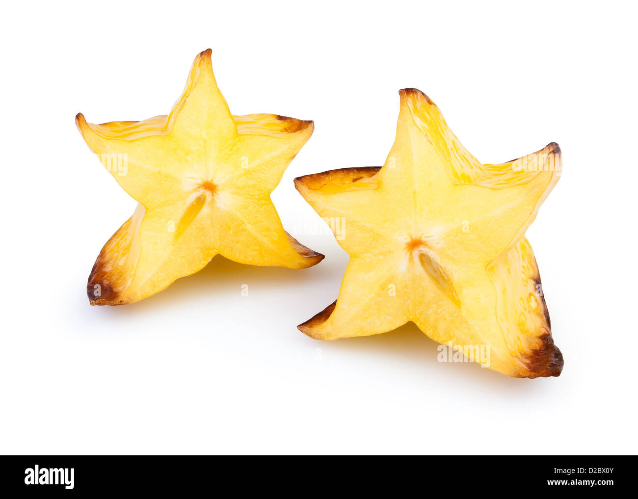Carambole couper sur fond blanc Banque D'Images