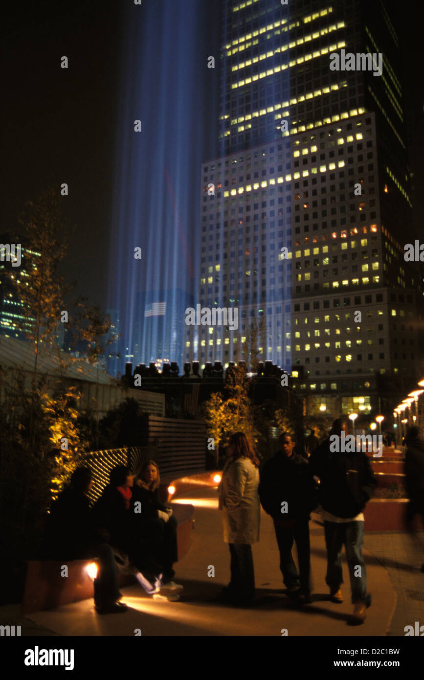 La ville de New York. Publiez 9/11/01 World Trade Center Memorial. Tours de lumière Banque D'Images