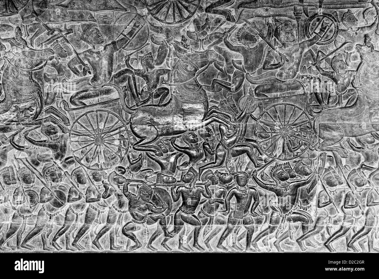 Bas-relief à Angkor Wat, au Cambodge Banque D'Images