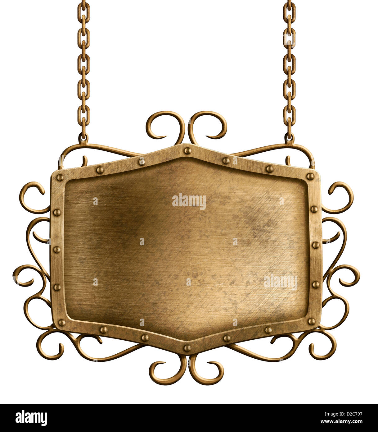 Métal bronze pancarte accroché sur les chaînes isolées Banque D'Images