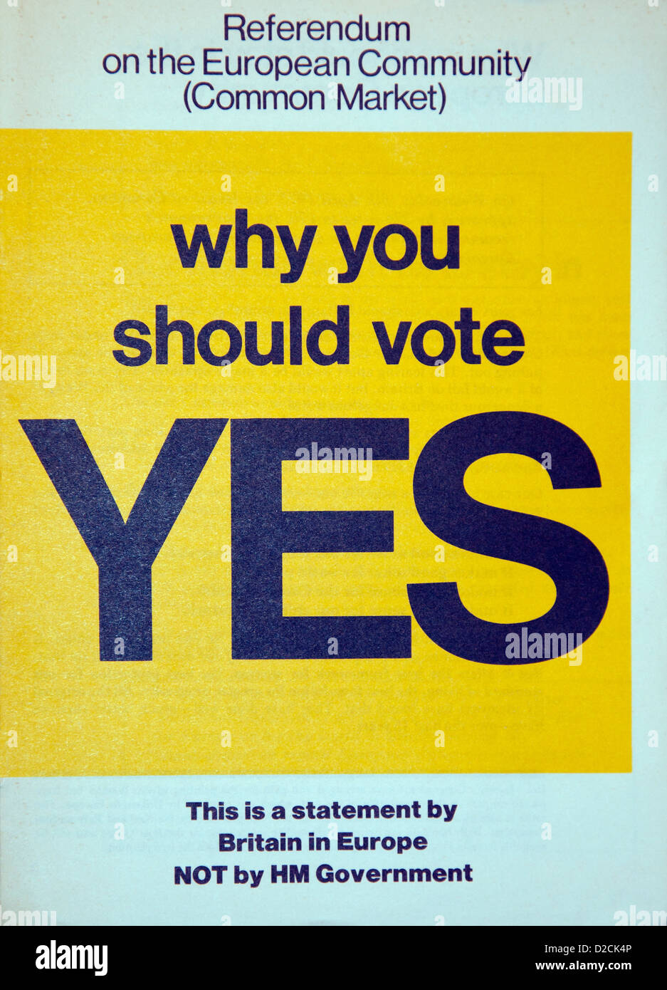 Brochure publiée par 'la Grande-Bretagne en Europe" recommandant un oui, dans l'UE 1975 référendum. Banque D'Images