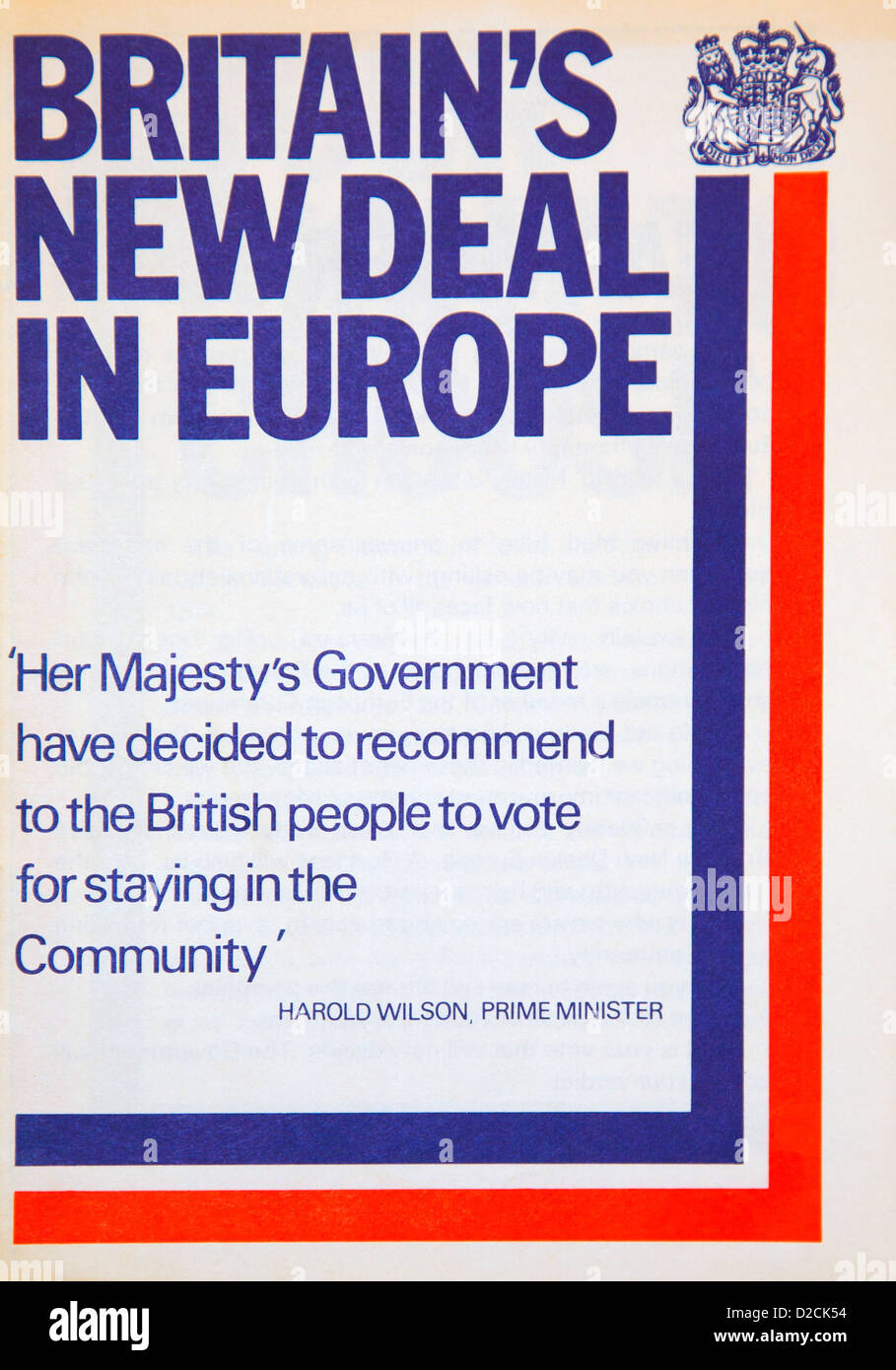 Brochure publiée par le gouvernement travailliste de recommander un oui à rester dans la Communauté européenne en 1975 Banque D'Images