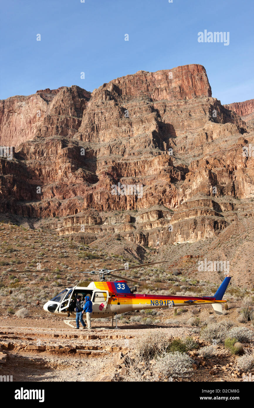 Papillon d'hélicoptère a atterri sur le tampon dans le Grand canyon Arizona USA Banque D'Images