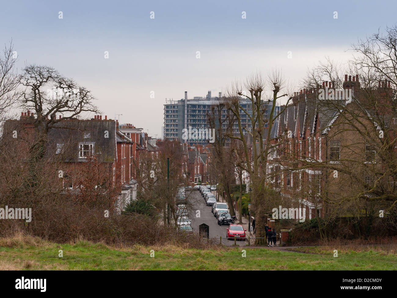 Vue de l'hôpital Royal Free de la colline du Parlement, Hampstead Heath, au nord de Londres Banque D'Images