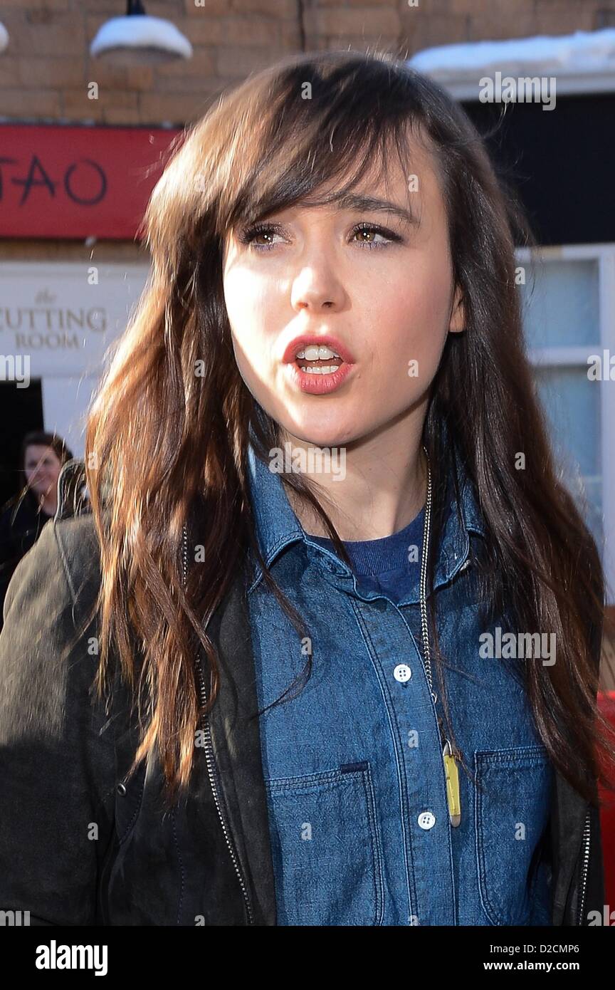 Ellen Page, quitte le Los Angeles Times portrait studio dehors et environ pour la célébrité Candids du Sundance Film Festival 2013 - SAM, , Park City, UT 19 Janvier, 2013. Photo par : Ray Tamarra/Everett Collection Banque D'Images