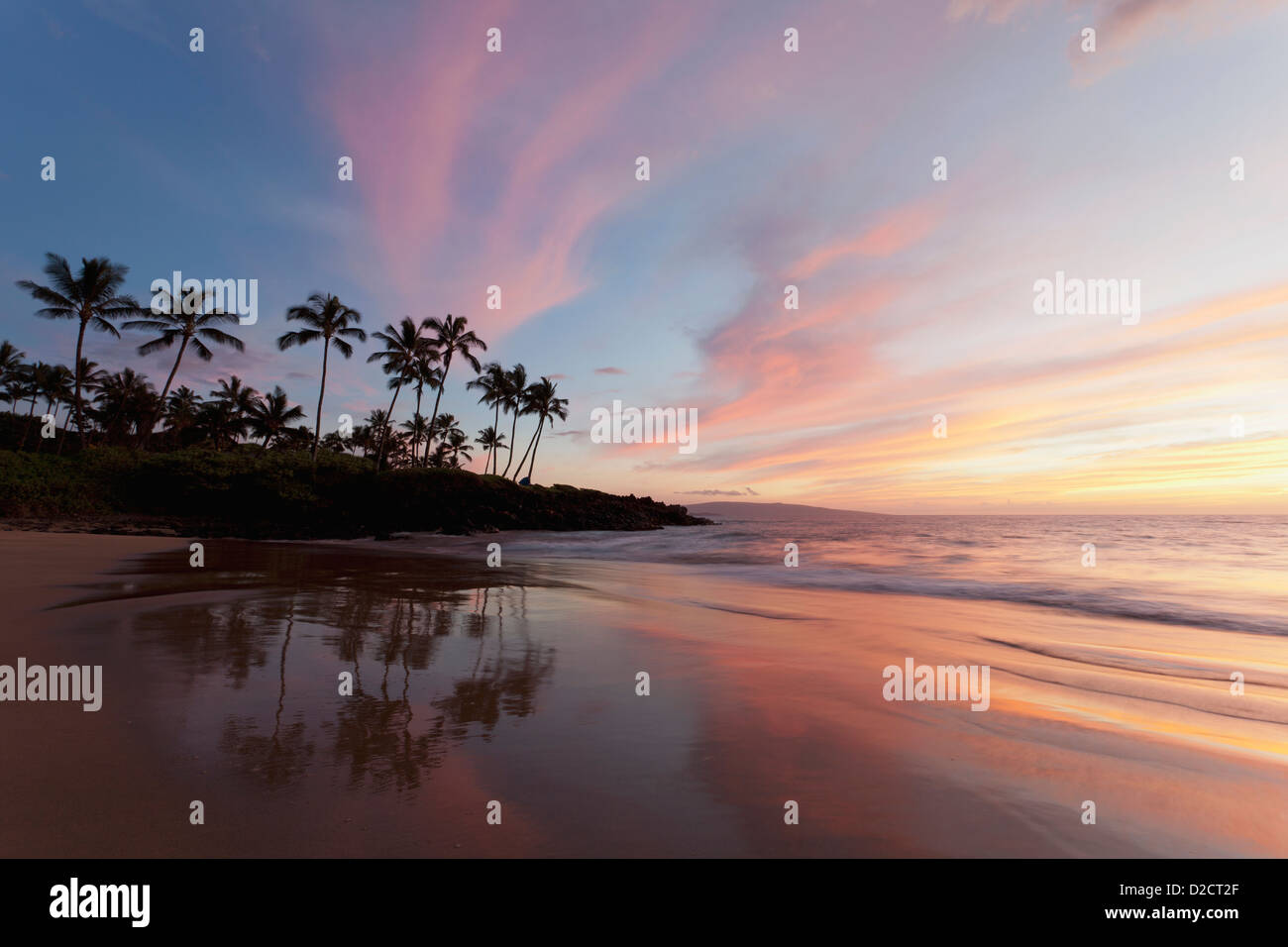 Coucher du soleil à Wailea, Maui, Hawaï. Banque D'Images
