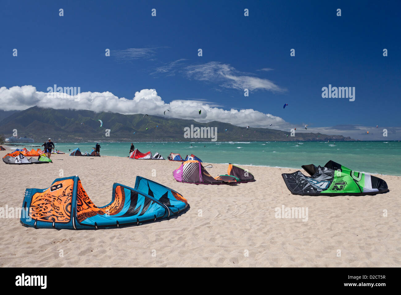 Au kitesurf kite Beach, Maui, Hawaii. Banque D'Images