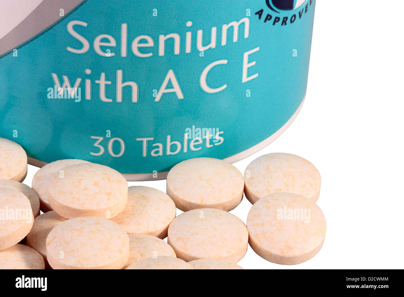 ACE Sélénium tablets isolé sur fond blanc Banque D'Images