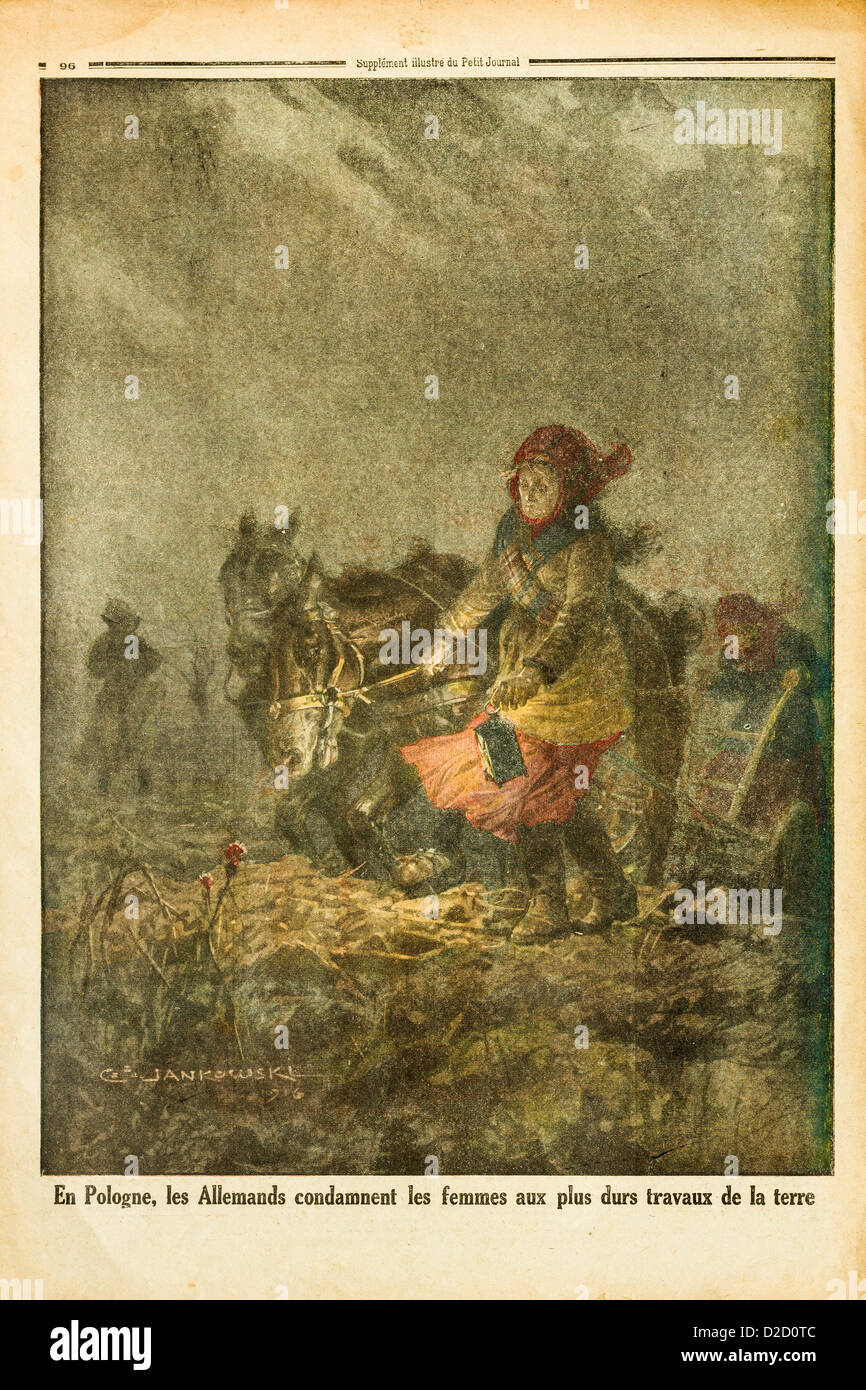 Le Petit Journal Supplément illustré 1917 : couverture arrière montrant les polonaises forcés de travailler la terre par les Allemands durant la PREMIÈRE GUERRE MONDIALE Banque D'Images