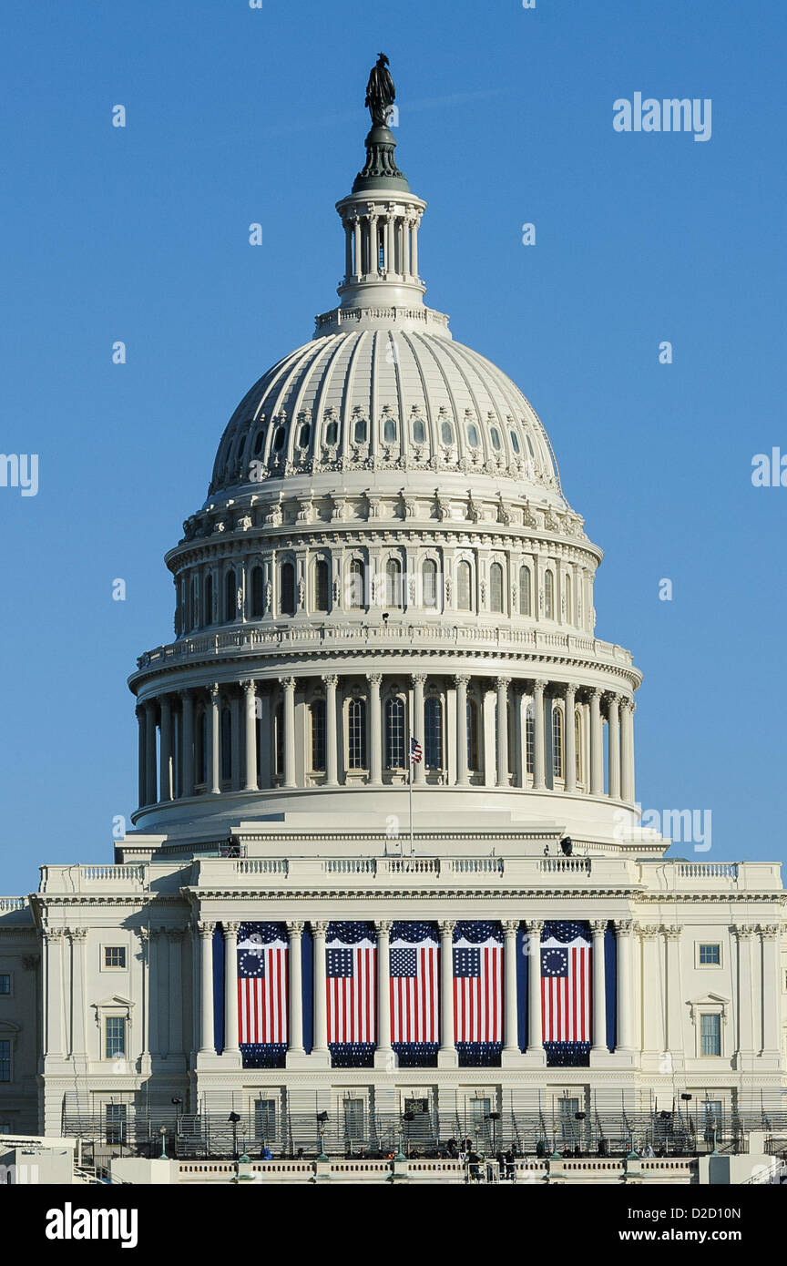 Washington, DC, USA, 20 janvier, 2013. Le bâtiment du Capitole. Washington, DC se prépare pour l'investiture de Barack Obama, 44e président des États-Unis d'Amérique. Banque D'Images