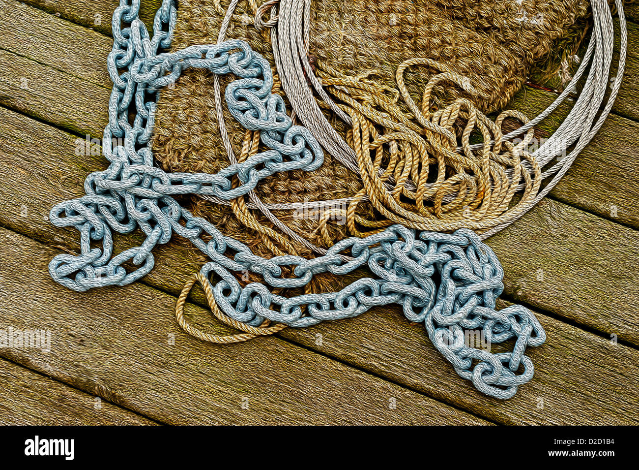 Port Crescent à Sitka en Alaska, les objets trouvés, chaîne, corde et câble Banque D'Images