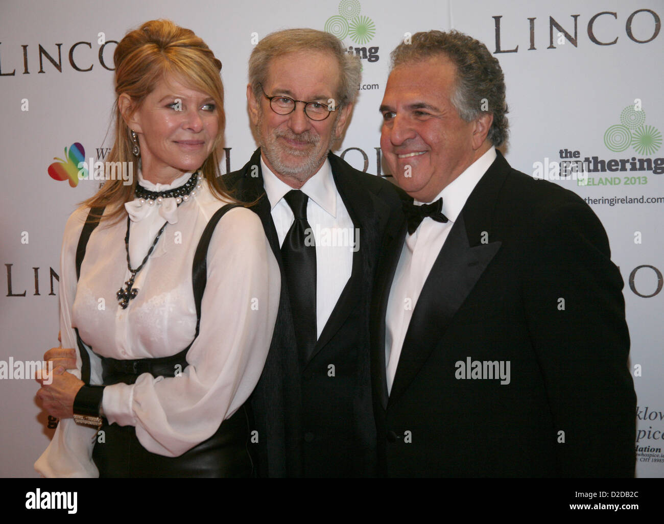 Jim Giamopulos, Kate Capshaw et Steven Spielberg au Lincoln premiere film Cinema Savoy à Dublin, Irlande. Dimanche 20 janvier 2013. Banque D'Images