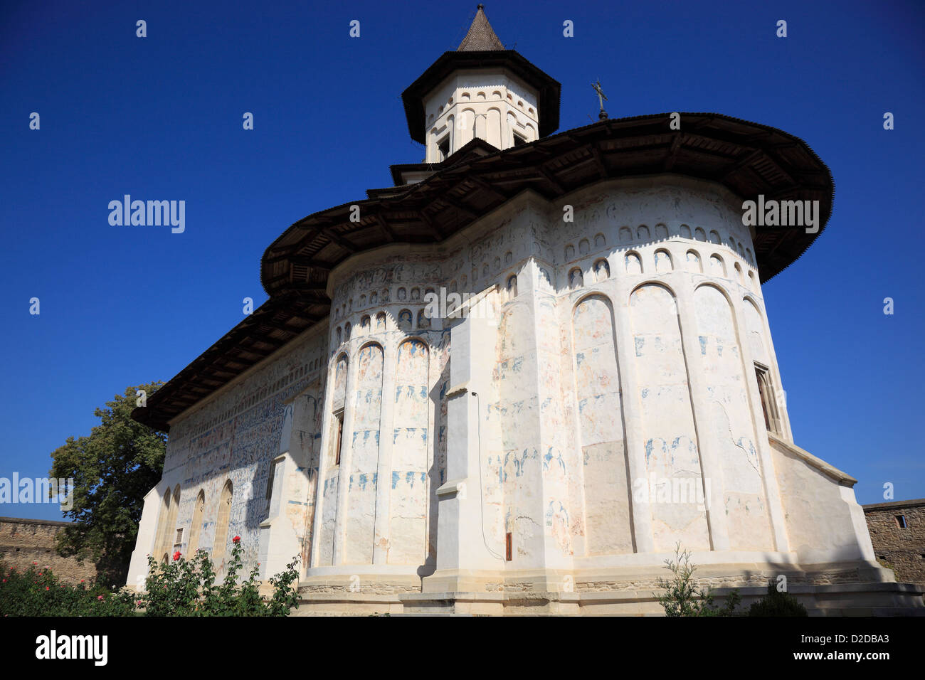 Le monastère de Probota, près de dolhasca, la Bucovine, Roumanie. l'église du saint st. nicolae - patrimoine mondial de l'unesco. Banque D'Images
