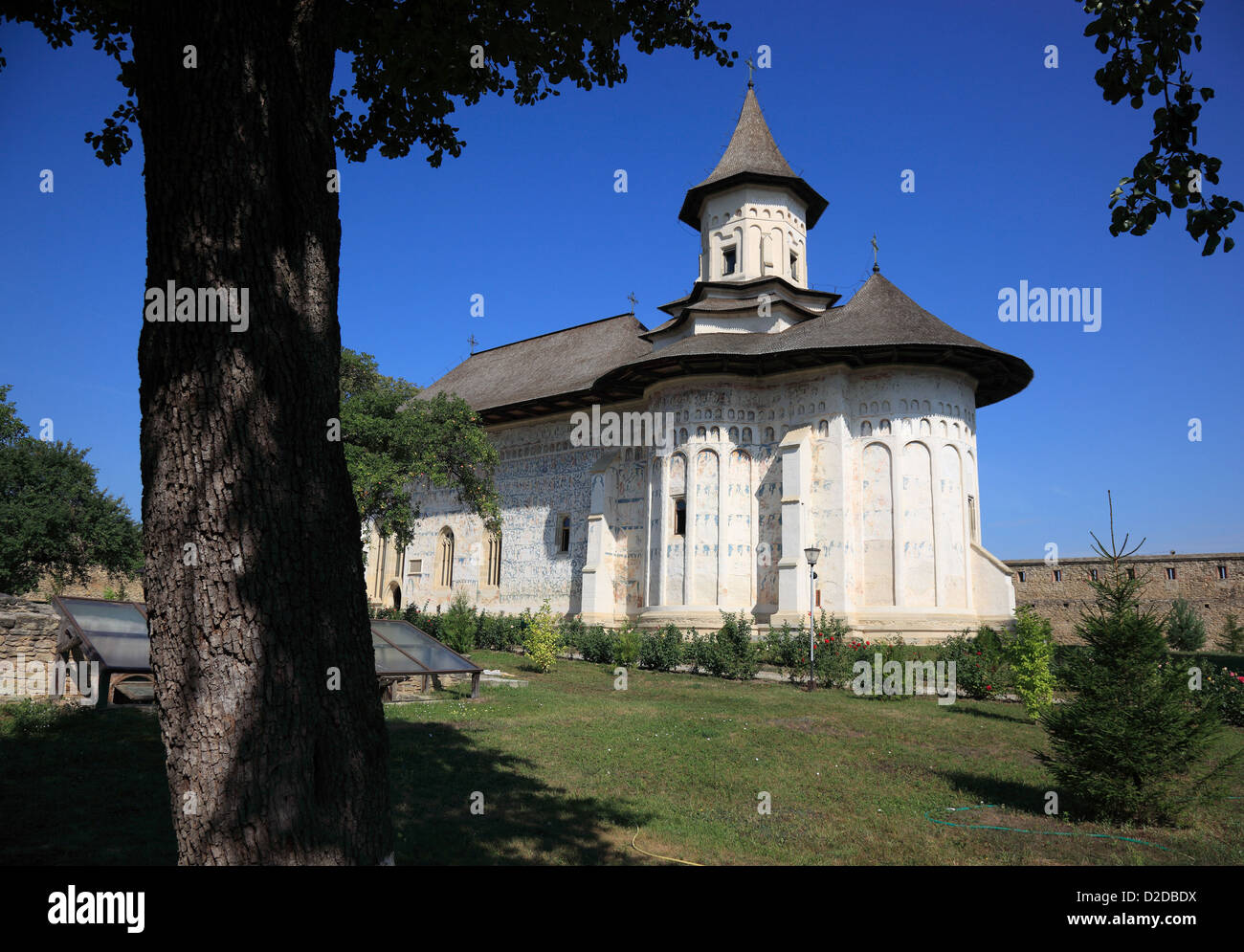 Le monastère de Probota, près de dolhasca, la Bucovine, Roumanie. l'église du saint st. nicolae - patrimoine mondial de l'unesco. Banque D'Images