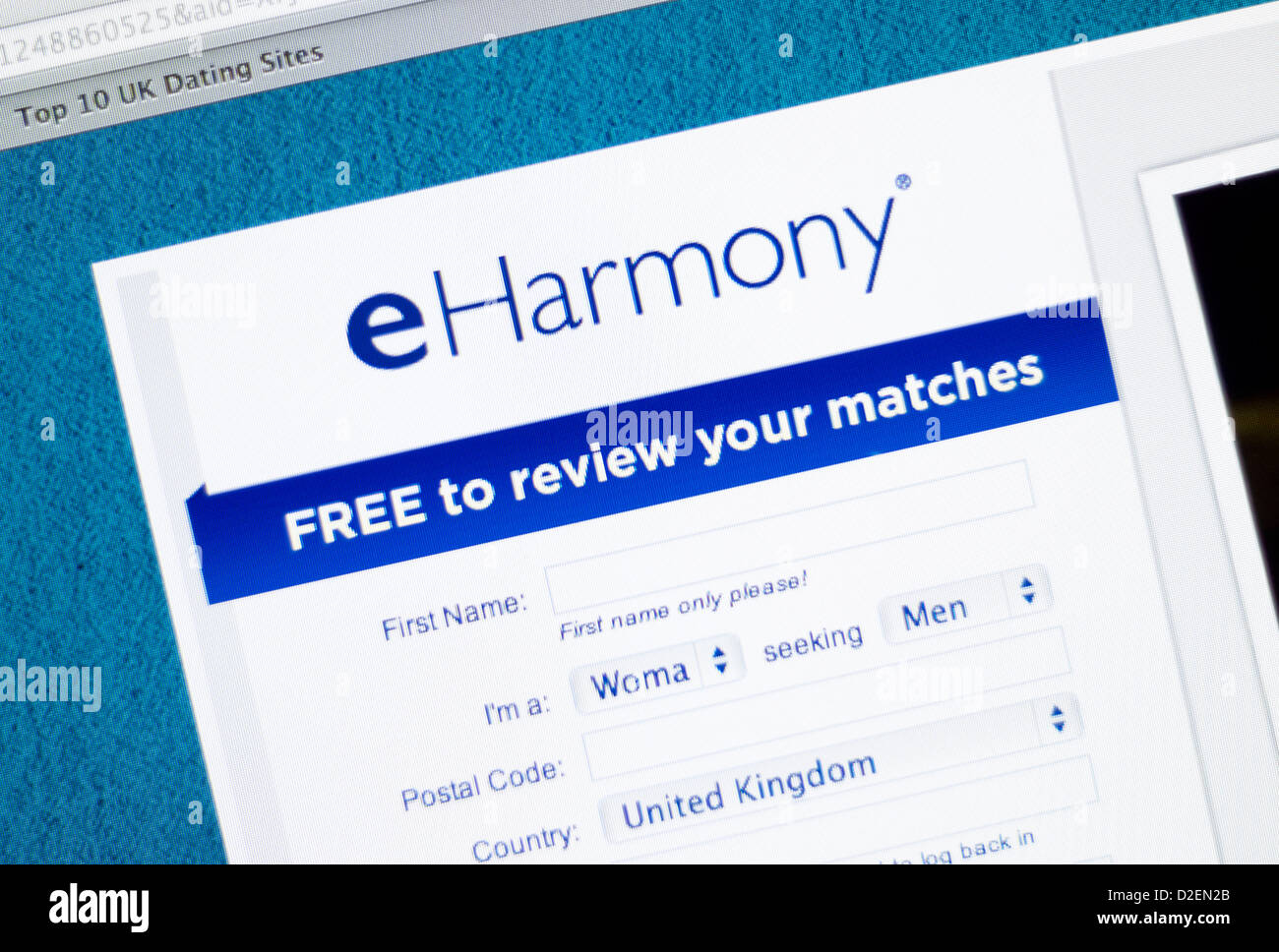 EHarmony logo et un nouveau site web close up Banque D'Images