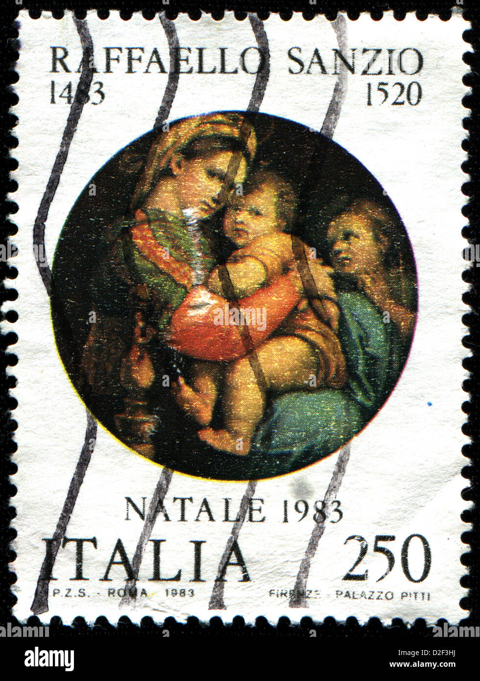 Italie - circa 1983 : timbre imprimé en Italie montre Madonna de la présidence, la peinture de Raphaël, vers 1983 Banque D'Images