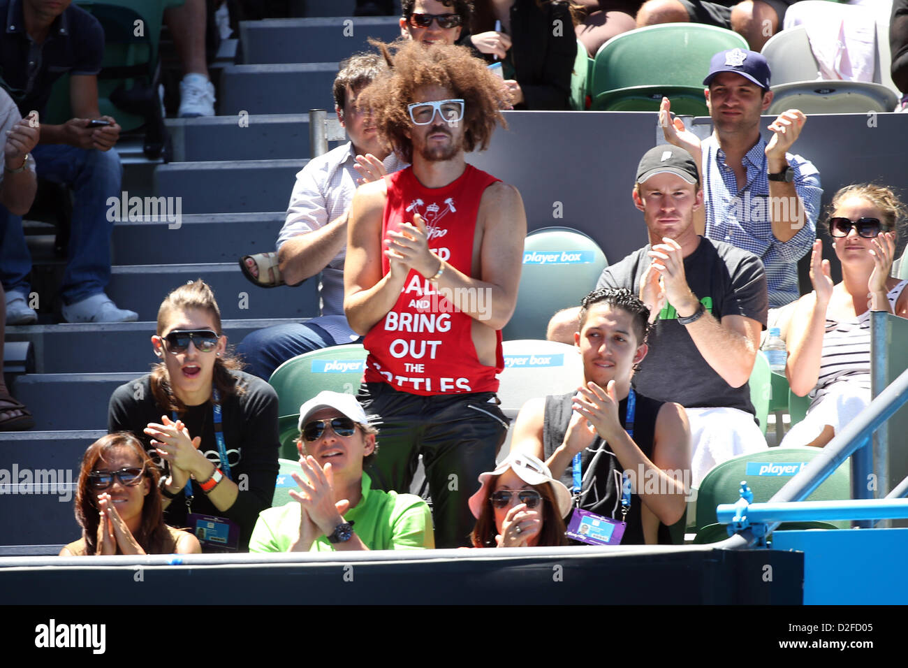 Melbourne, Australie. 23 janvier 2013. Stefan Gordy de LMFAO dans la foule lors d'un match à l'Open d'Australie la Rod Laver. Banque D'Images