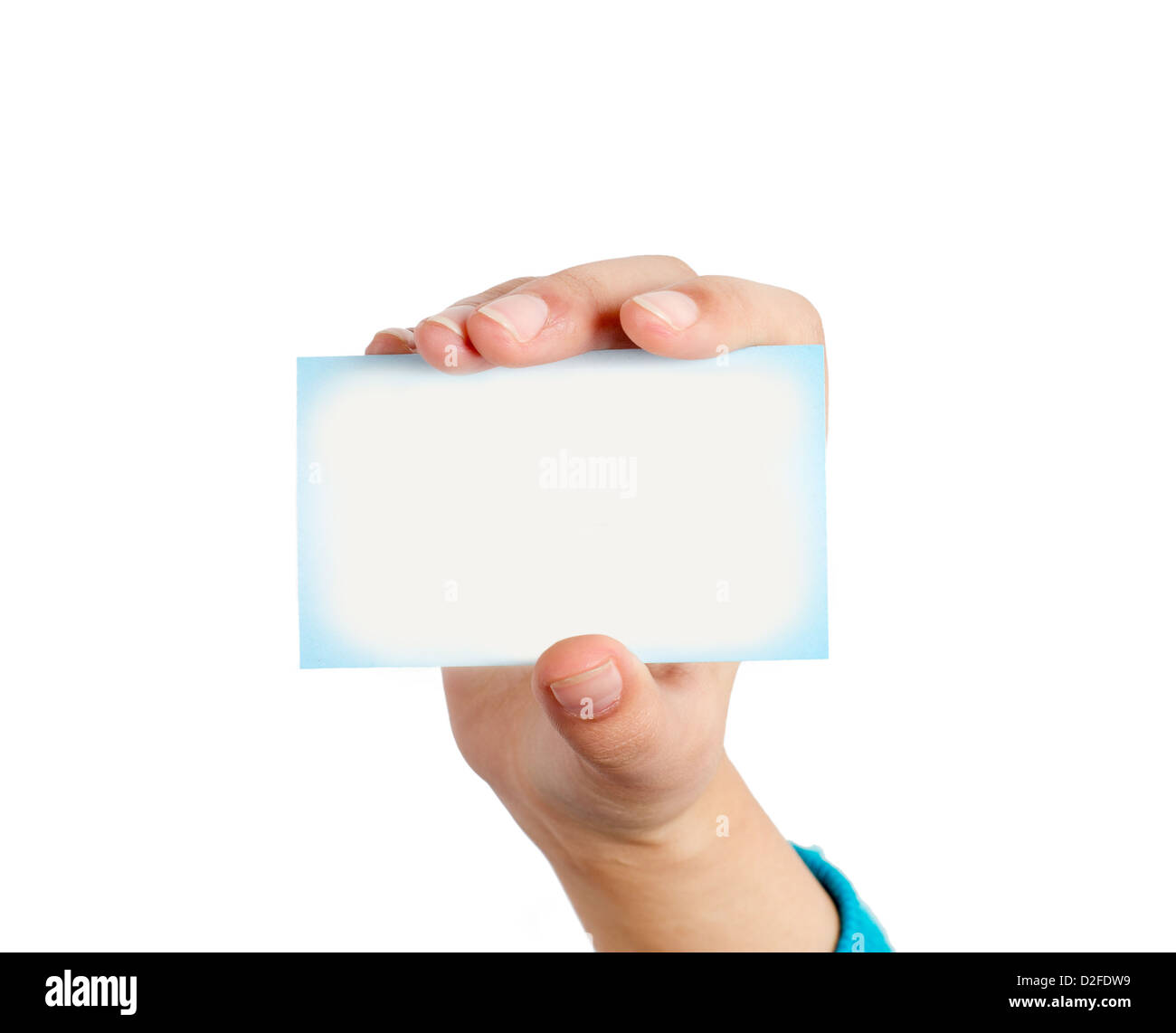 Woman holding blank business carte en main. Banque D'Images