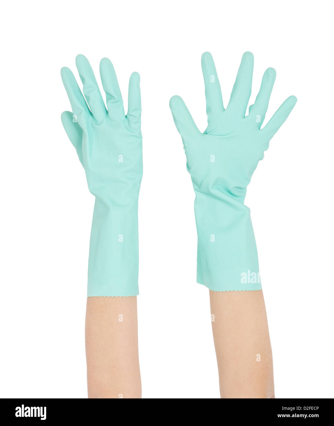 Le woman's hands avec des gants en caoutchouc Banque D'Images