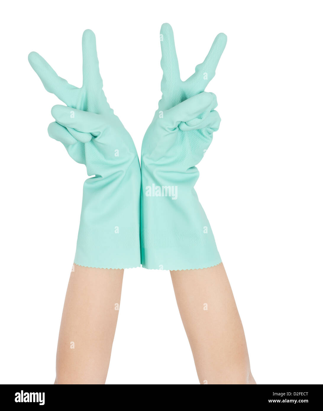 Des gestes d'une femme avec des gants en caoutchouc Banque D'Images