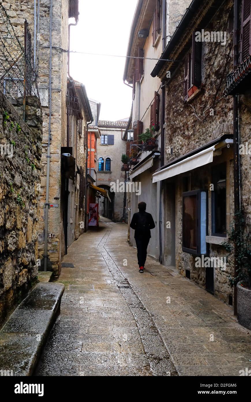 République de Saint-Marin : les rues étroites de la vieille ville. Banque D'Images