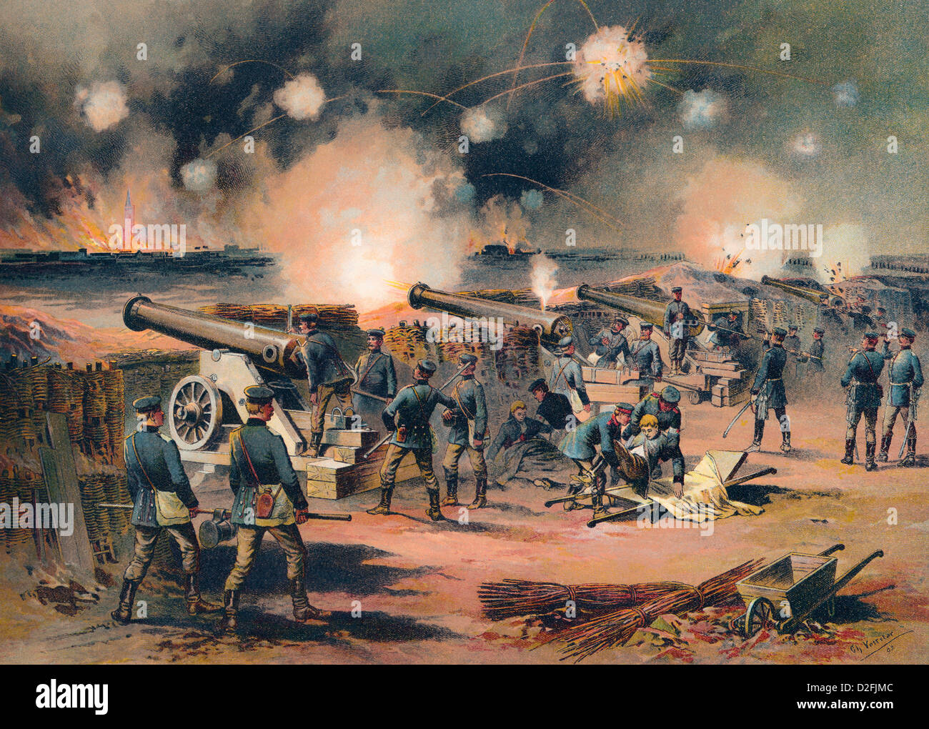 Siège et le bombardement de Strasbourg, la nuit du 24 août 1870, scène de la guerre franco-prussienne ou guerre franco-allemande, 1870-1871 Banque D'Images