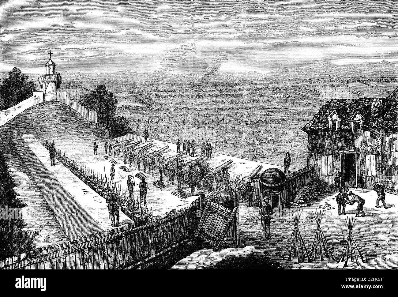 Canon français et fortifications à Montmartre, siège de Paris, la guerre franco-prussienne ou guerre franco-allemande, 1870-1871 Banque D'Images