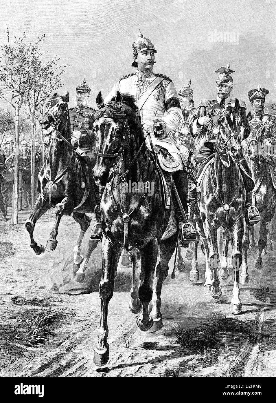 Guillaume II ou Guillaume II, et son entourage à cheval, 1859-1941, l'empereur allemand, roi de Prusse Banque D'Images