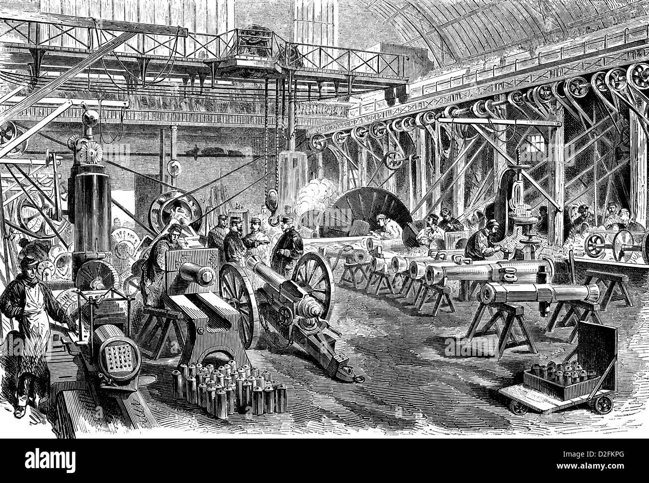La production de canons dans une fonderie, Paris, scène historique de la guerre franco-allemande, 1870 - 1871 Banque D'Images