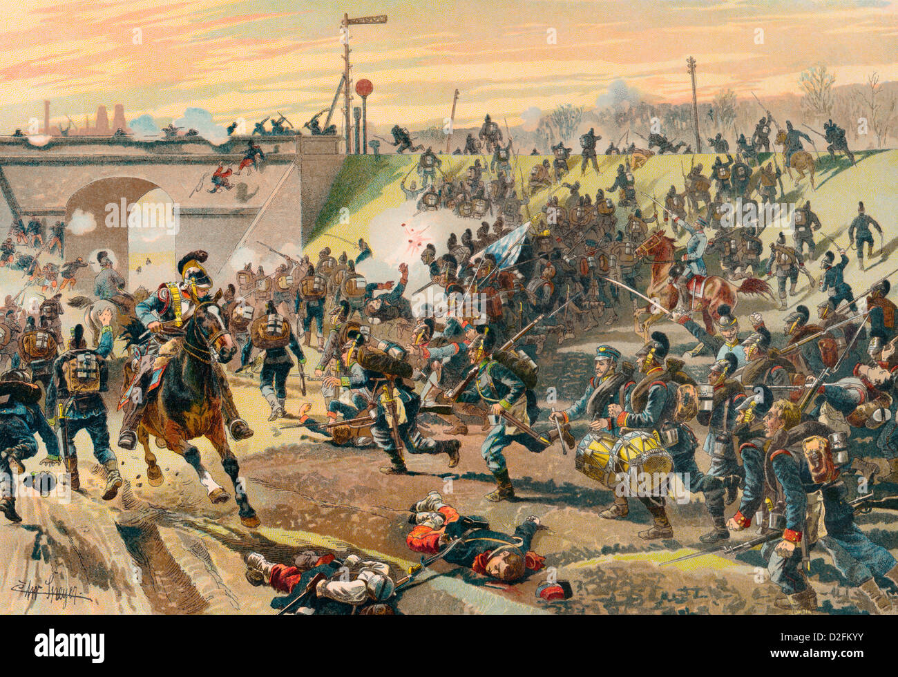 Prise de la Nouvelle-Orléans par l'extérieur de remblai de chemin de fer le Premier Corps bavarois le 11 octobre 1870, Guerre franco-prussienne ou guerre franco-allemande, 1870-1871 Banque D'Images