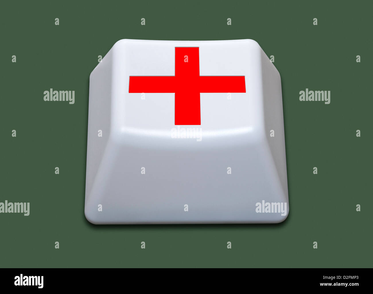 Ordinateur blanc isolé clé avec une croix rouge, symbole sur elle. Santé / online / digital / future technologie concept Banque D'Images