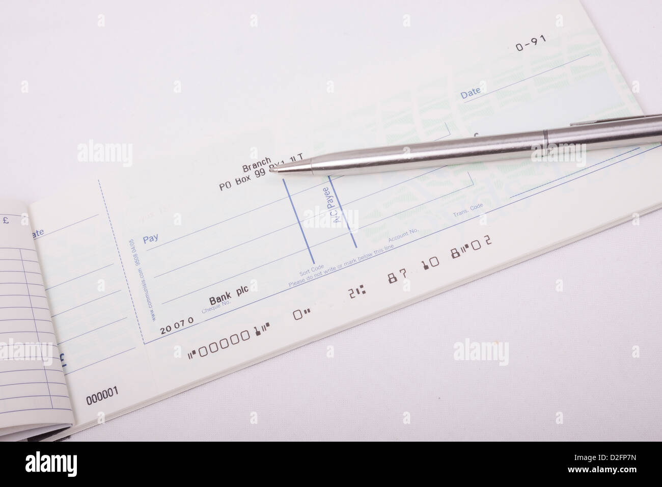 Carnet de chèques et pen Banque D'Images