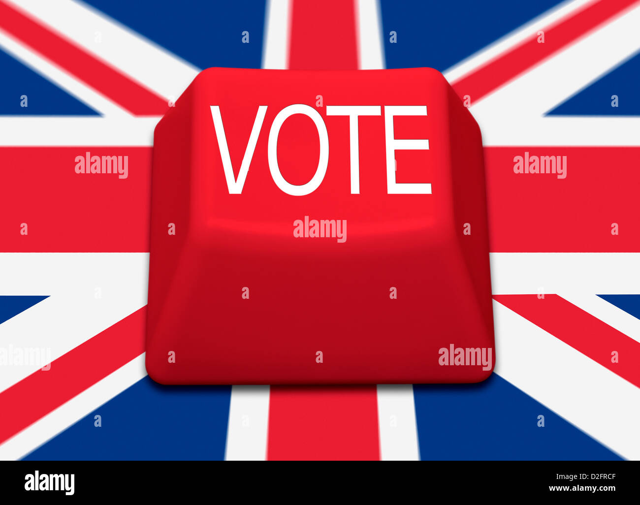 VOTE sur un ordinateur avec la clé rouge Union Jack flag background. Banque D'Images