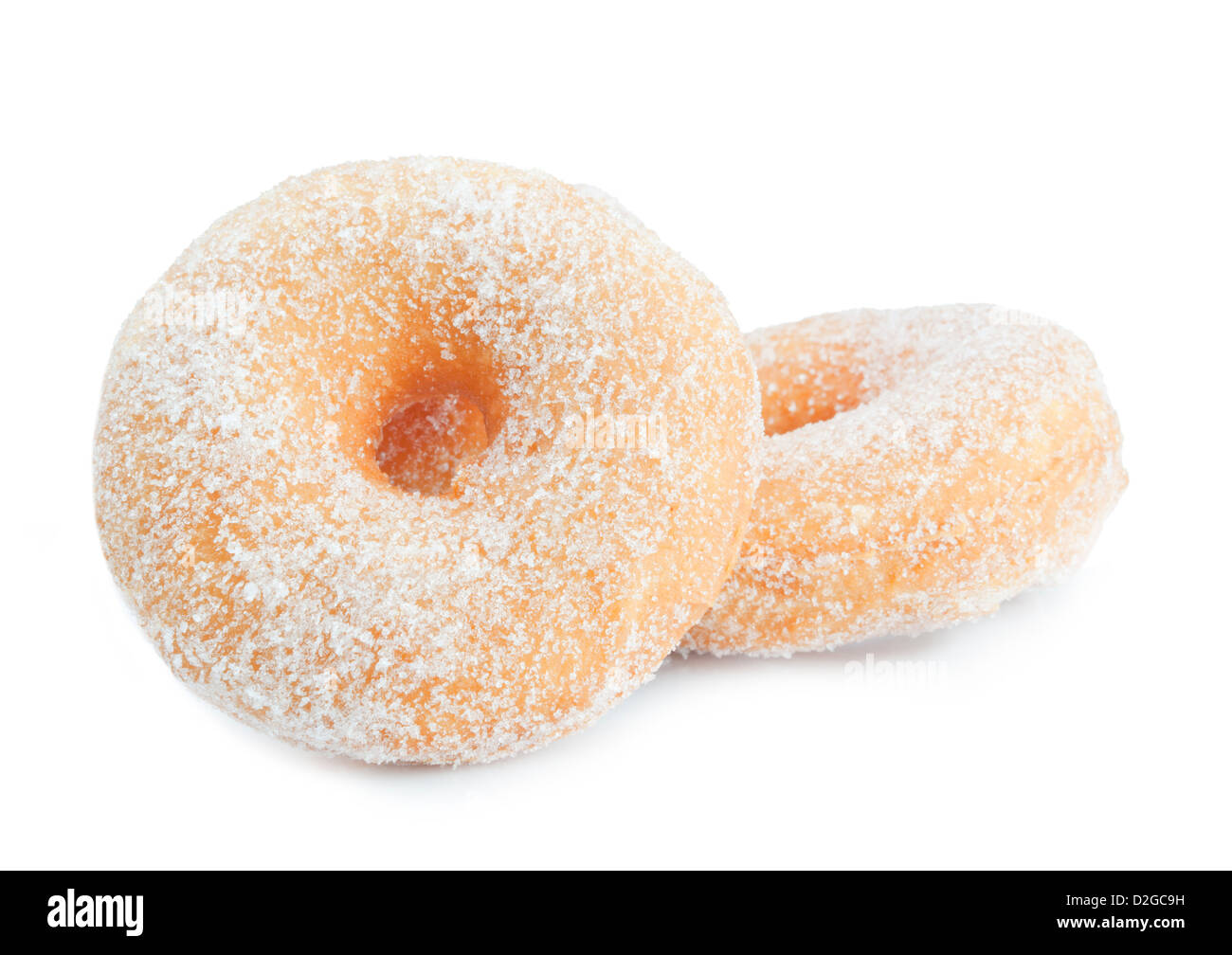 Les beignets avec du sucre sur fond blanc. Banque D'Images