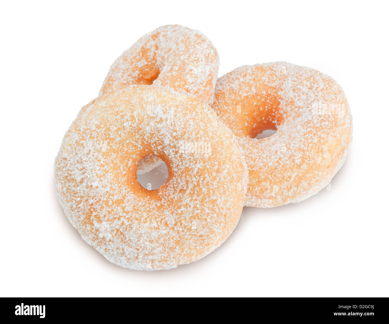 Les beignets avec du sucre sur fond blanc. Banque D'Images