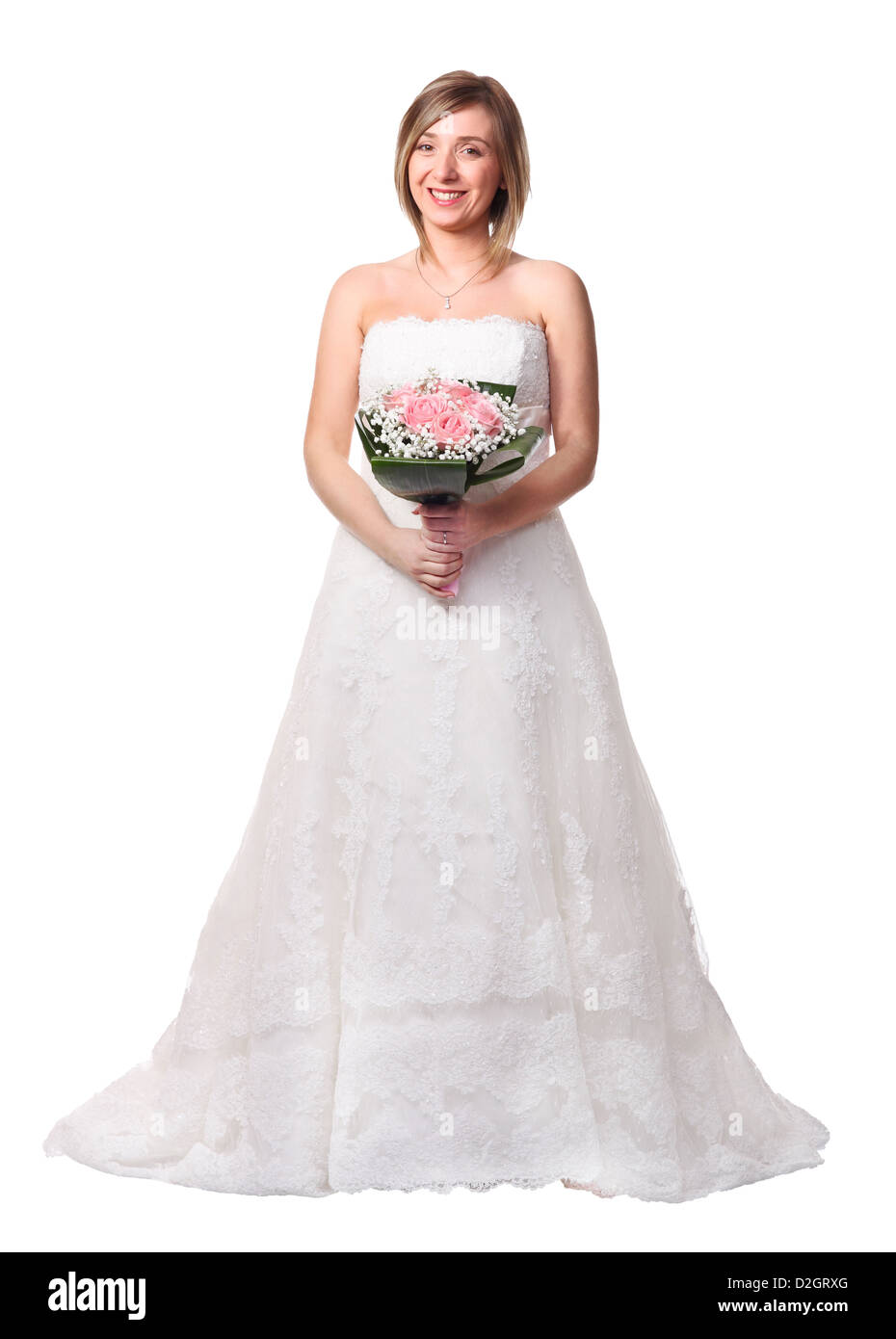 Portrait of smiling bride isolated on white Banque D'Images