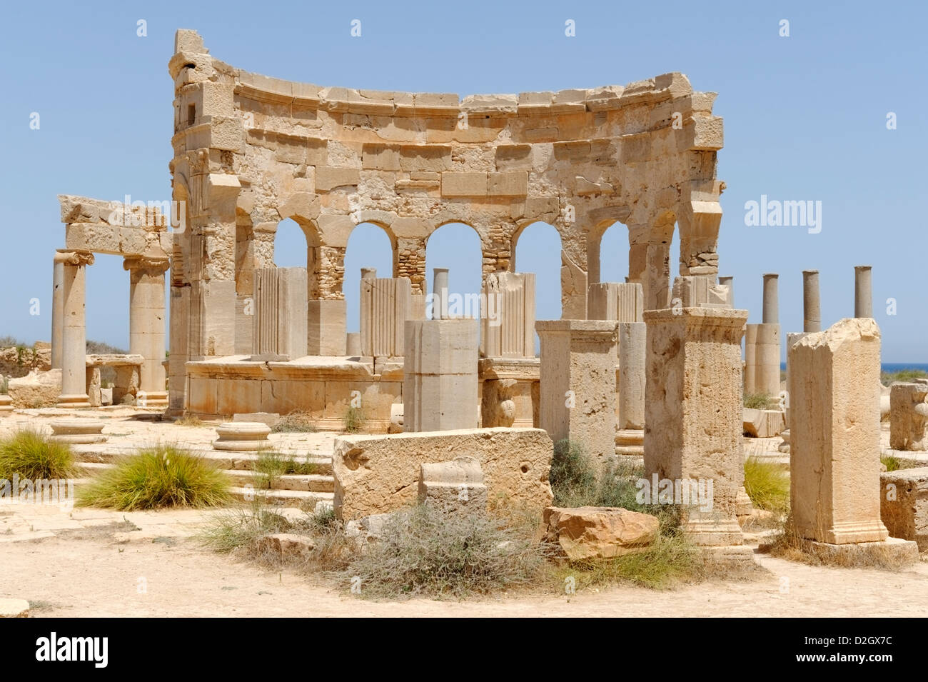 Leptis Magna. La Libye. Marché romain. L'une des deux salles octogonales qui ont été configurés avec des stands pour les commerçants pourraient vendre des marchandises Banque D'Images