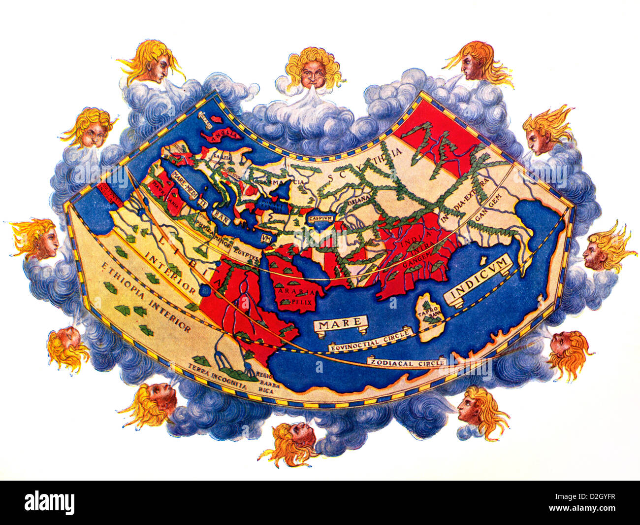 Ptolemy's carte du monde dessiné autour de 150 ad'abord imprimé 1472 Banque D'Images