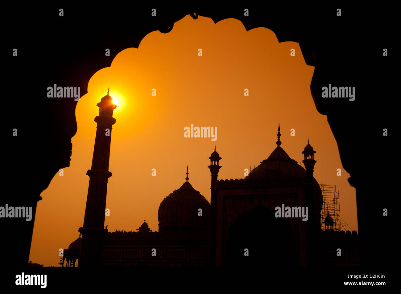Au coucher du soleil, la Mosquée Jama Masjid de Delhi, Inde Banque D'Images