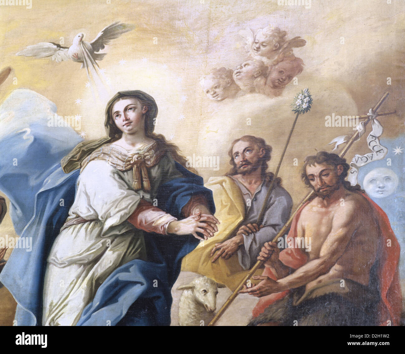 Jose Luzan (1710-1785). Peintre espagnol. Immaculée avec Jean le Baptiste, Saint Joseph, saint Joachim et sainte Anne. Banque D'Images