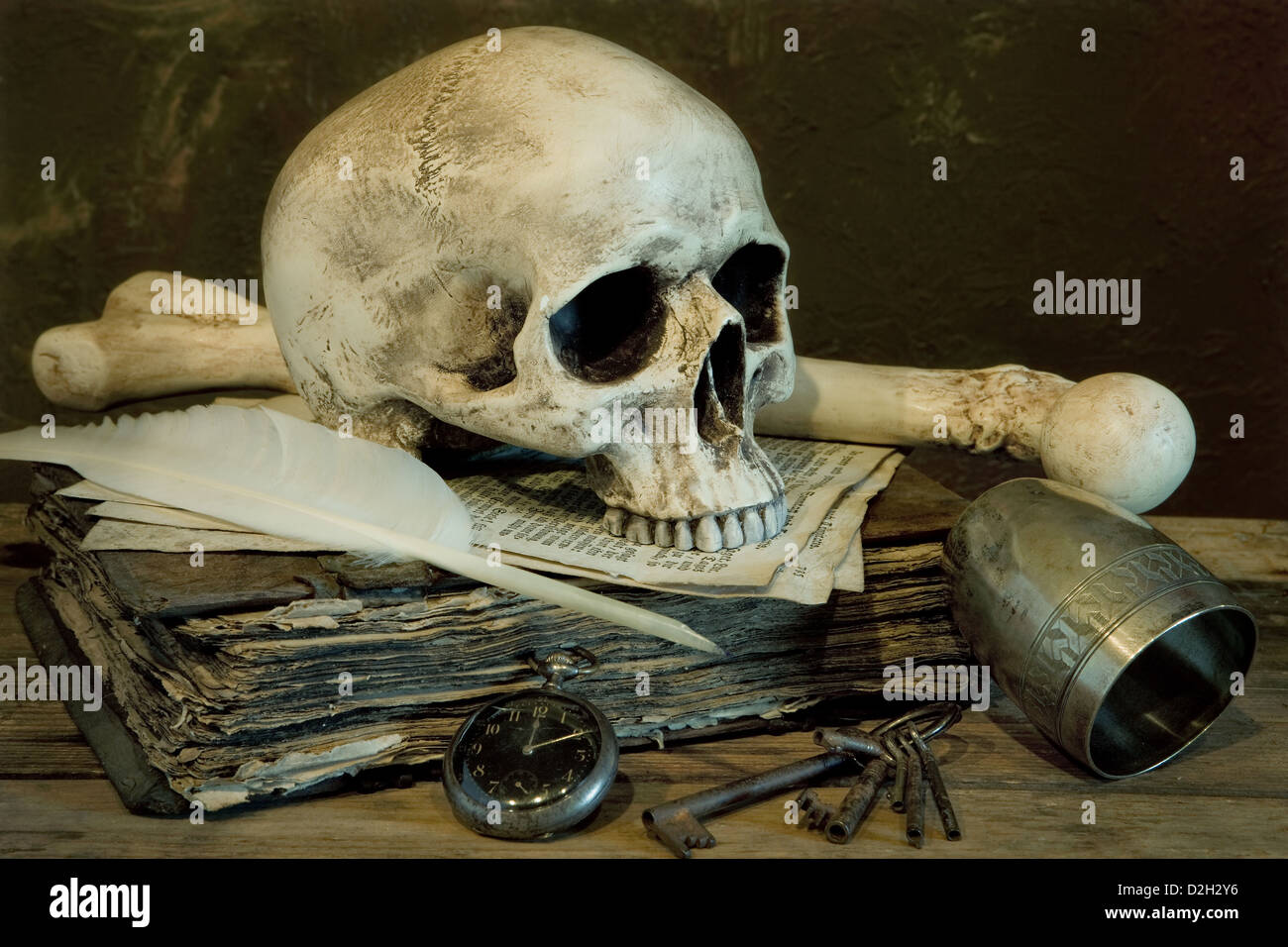 Photo impression de l'ancien tableau de maître "vanitas" avec un crâne Banque D'Images