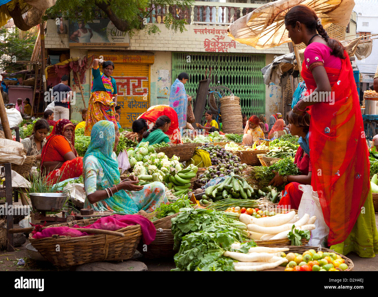 L'Inde, Rajasthan, Udaipur, marché de fruits et légumes Banque D'Images